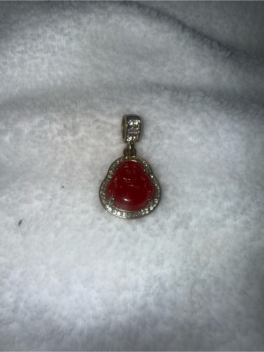 Red Buddha Pendant Necklace Charm with Crystal Halo